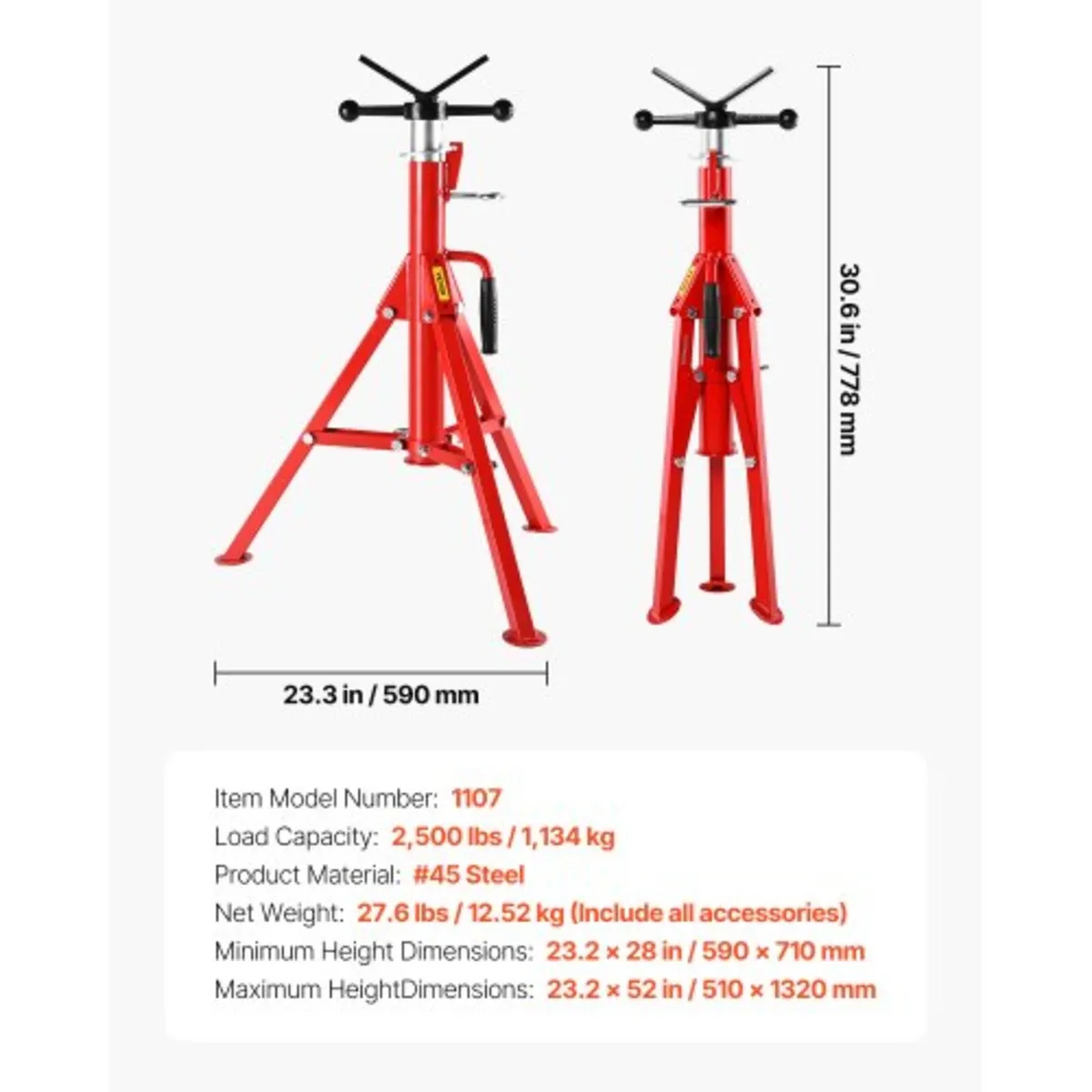 V Head Pipe Stand Adjustable Height 71.1–132.1 cm - Image 2