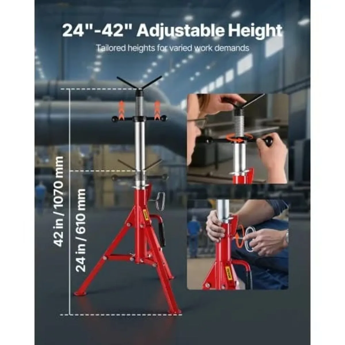 V Head Pipe Stand 1/8"-12" Capacity, Adjustable He - Image 3