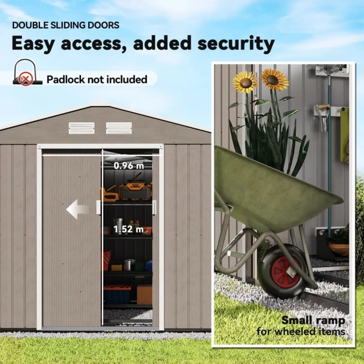 Brow 9 x 6ft Garden Metal Storage Shed, Outdoor St - Image 4