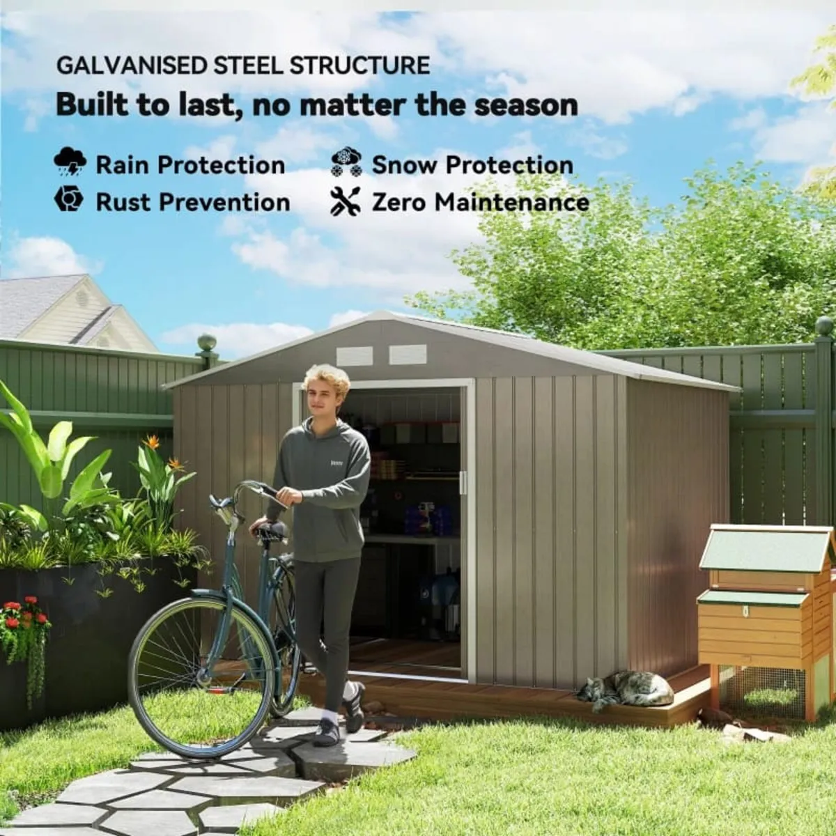 Brow 9 x 6ft Garden Metal Storage Shed, Outdoor St - Image 2