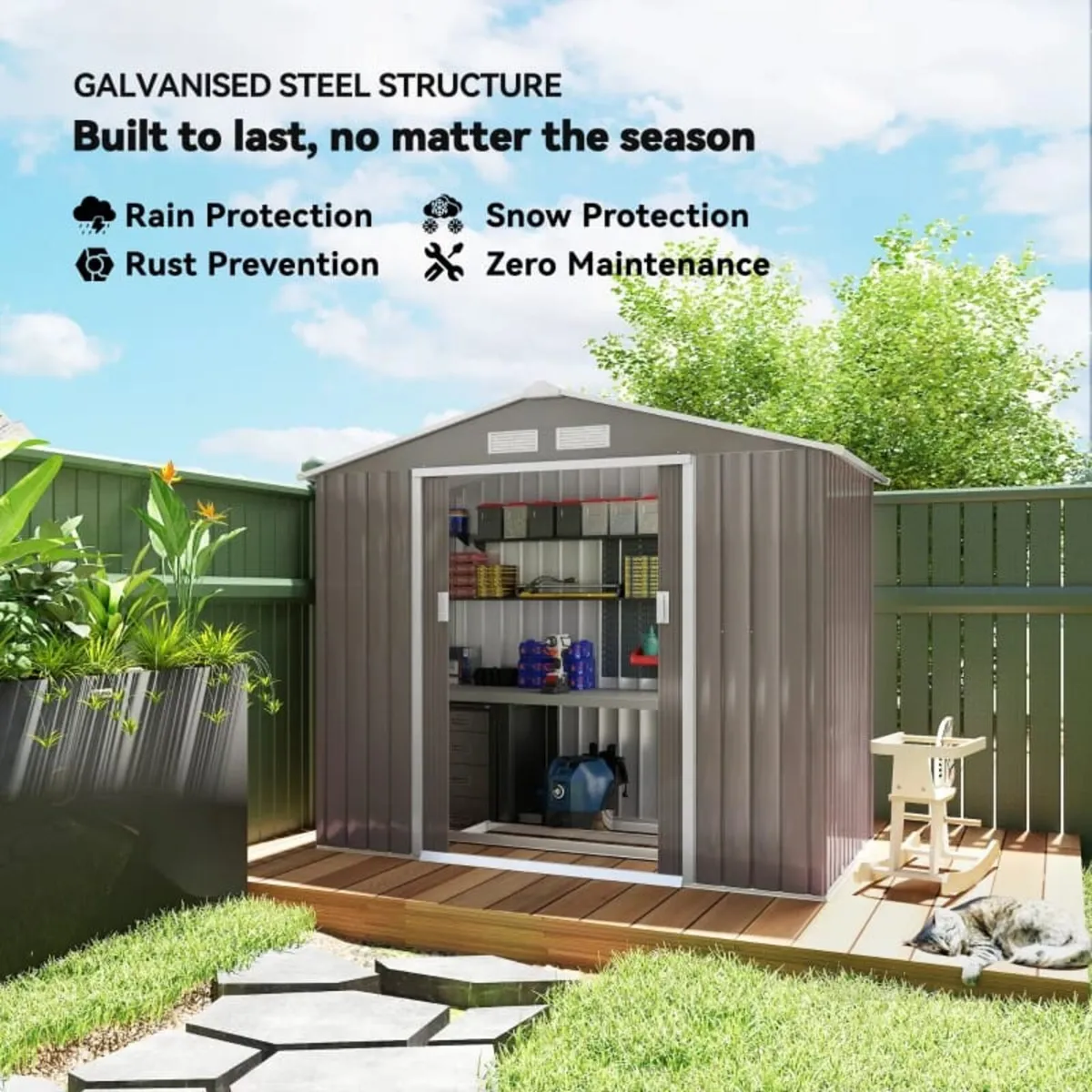 7ft x 4ft Lockable Garden Storage Shed, Metal Tool - Image 2