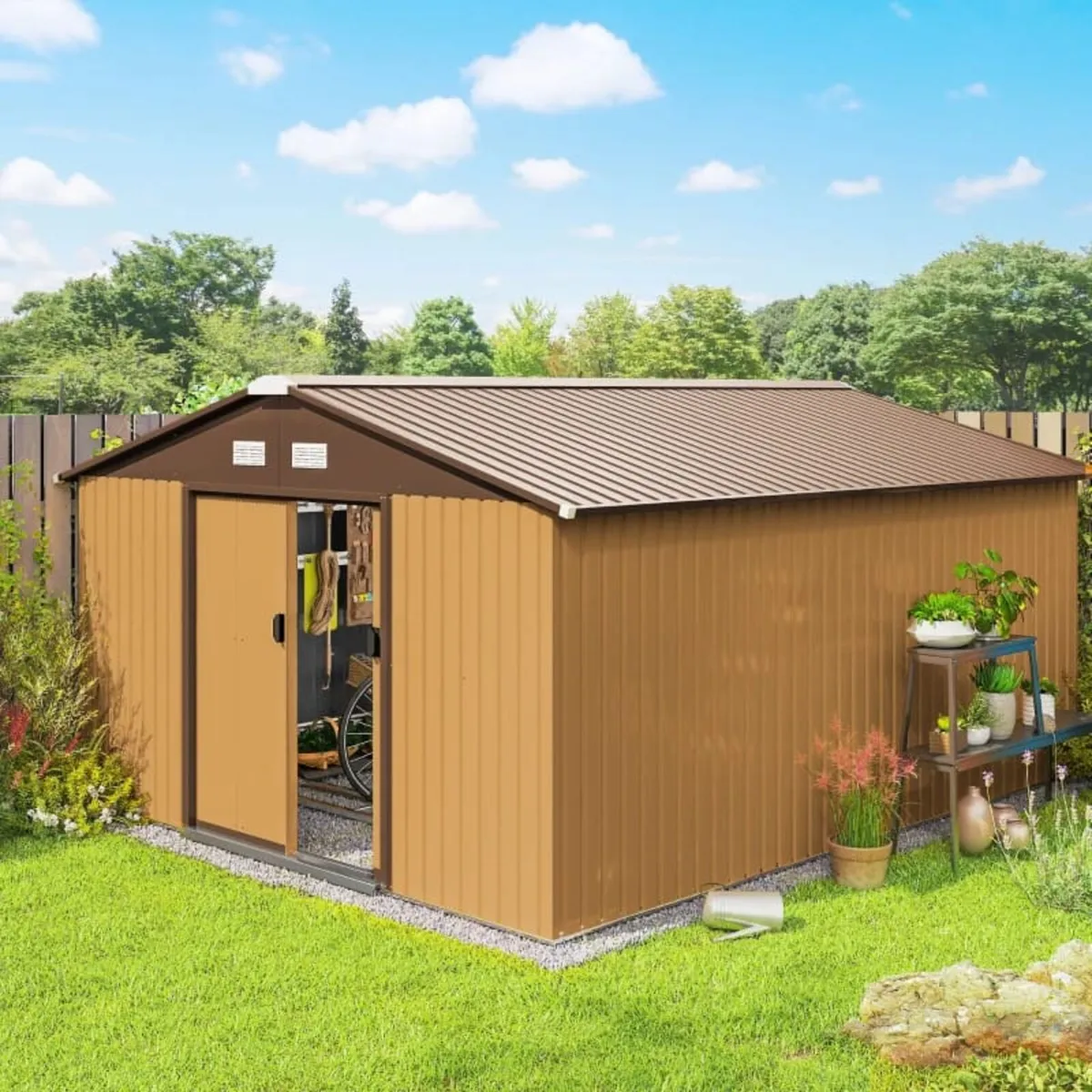 13 x 11ft Large Metal Storage Shed Sliding Doors - Image 3