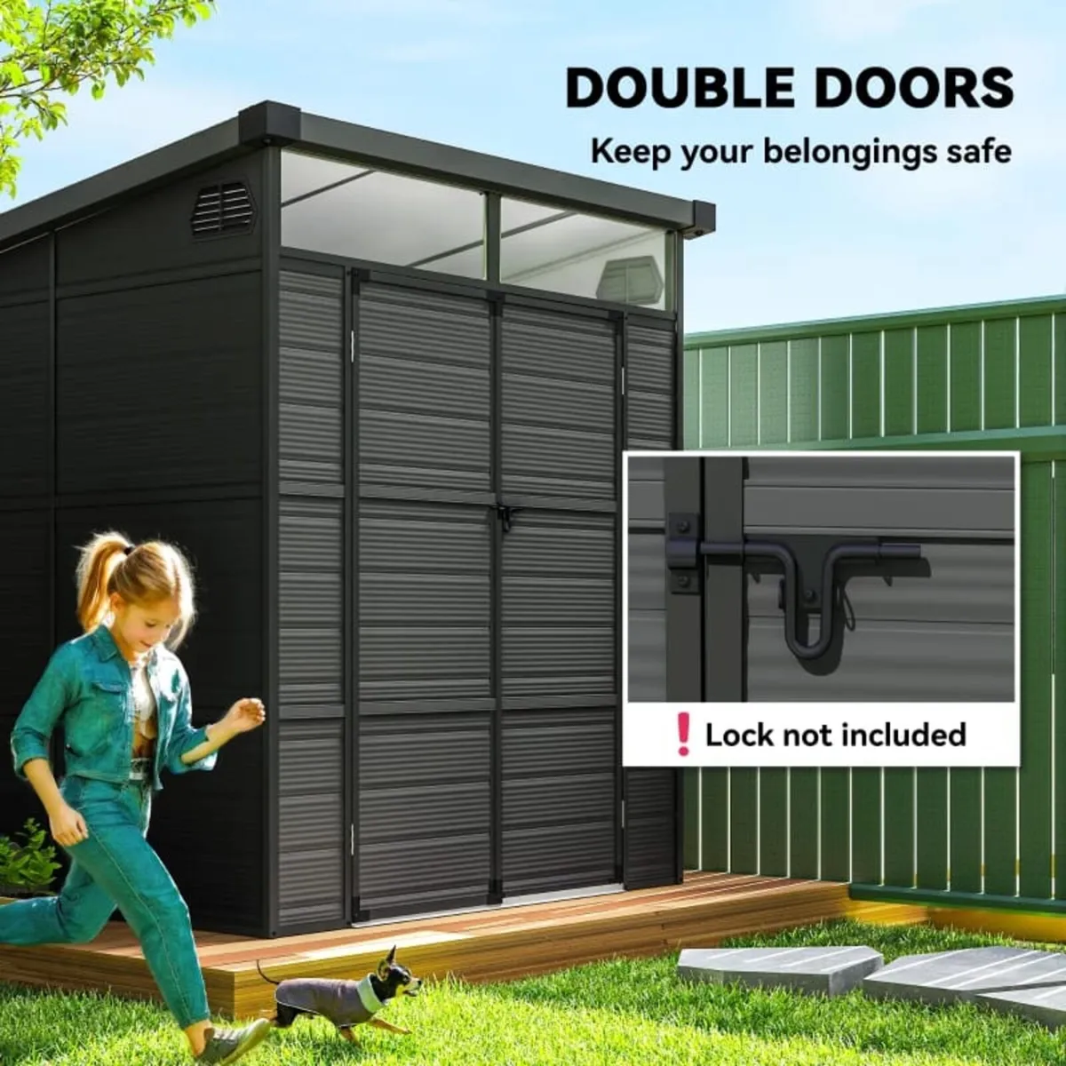6 x 6ft Outdoor Storage Shed, Plastic Garden Shed - Image 3