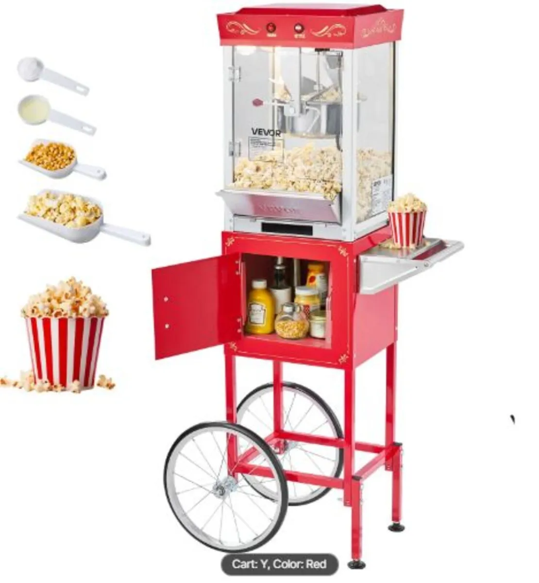 Popcorn Machine with Cart, 0.2kg Stainless Steel - Image 1