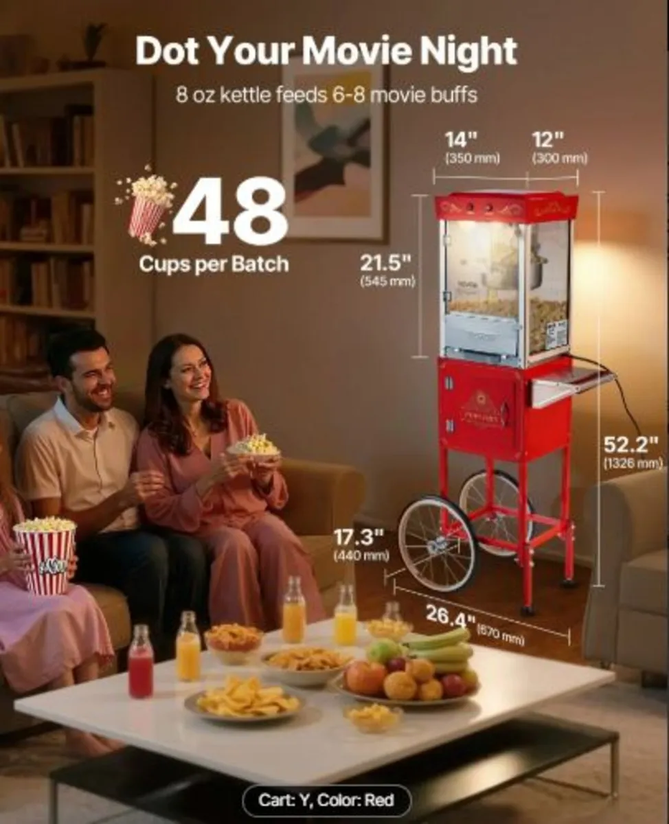 Popcorn Machine with Cart, 0.2kg Stainless Steel - Image 2