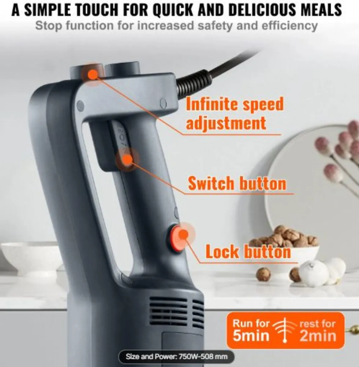 Commercial Immersion Blender, 750 Watt Heavy Duty - Image 2