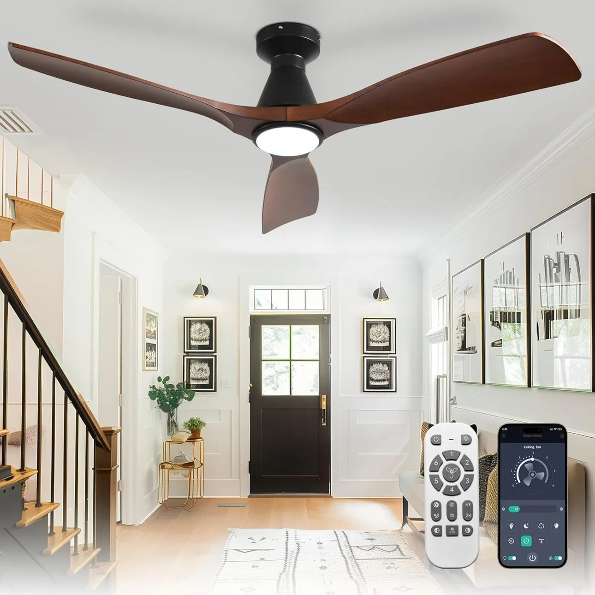 52-Inch Ceiling Fans with Lights: Walnut 3 Blade - Image 1