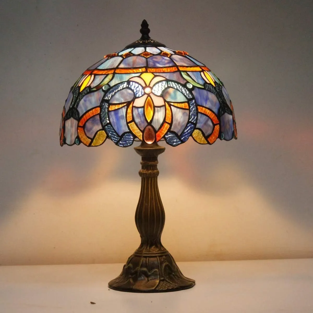 Tiffany Lamp Blue Purple Stained Glass Table - Image 3