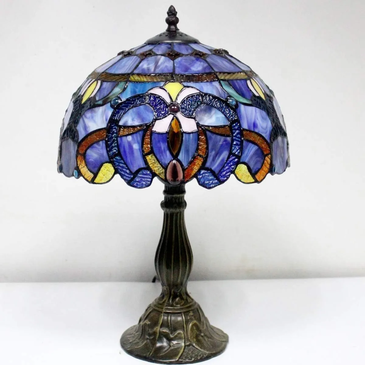 Tiffany Lamp Blue Purple Stained Glass Table - Image 4