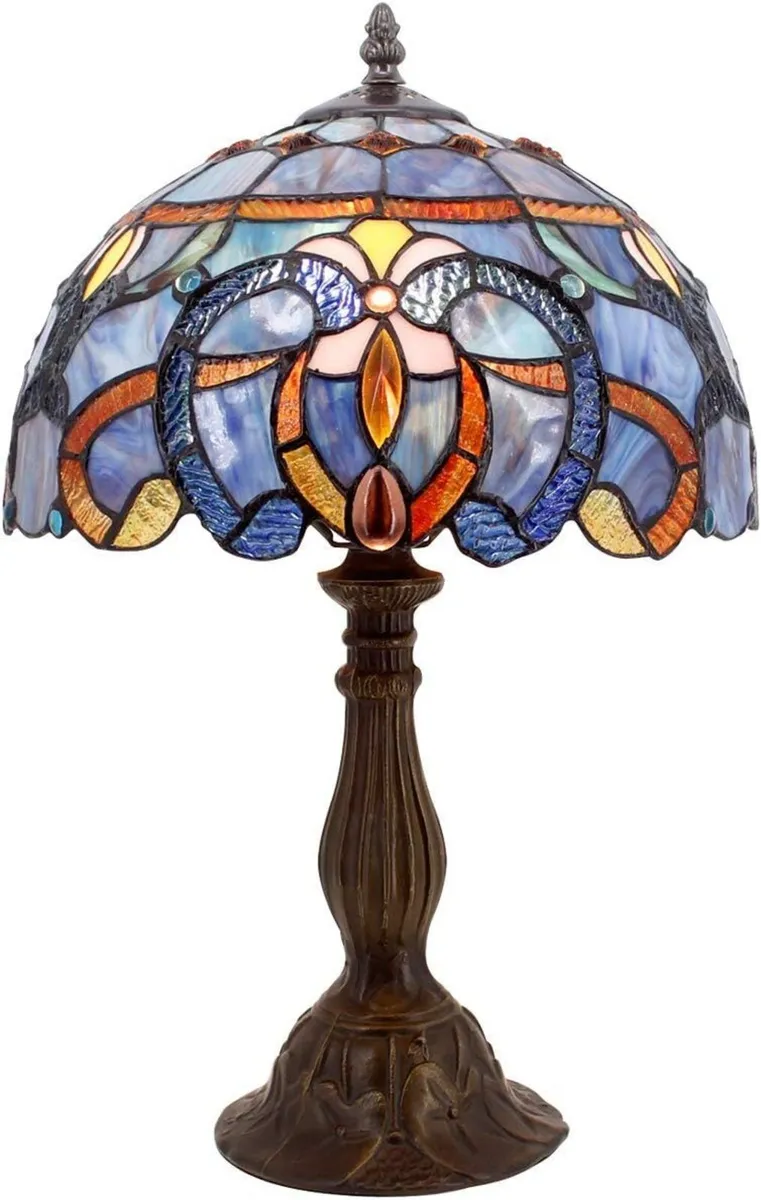 Tiffany Lamp Blue Purple Stained Glass Table - Image 1