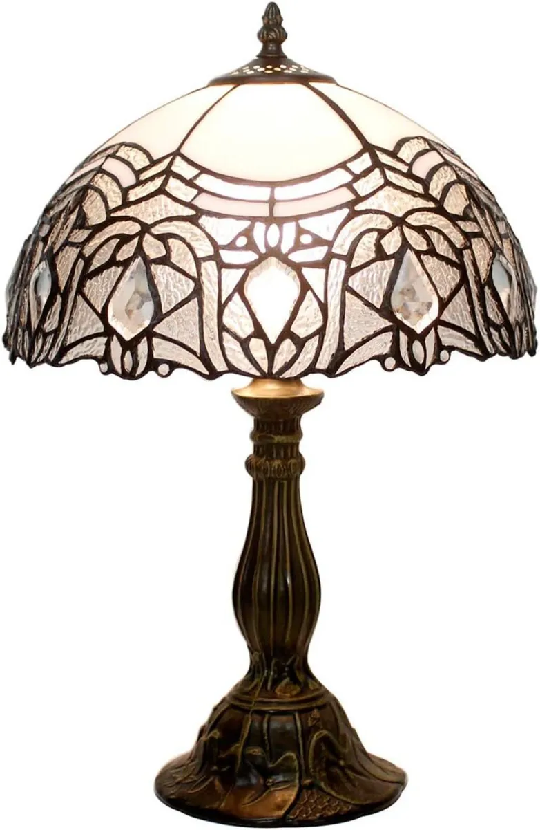 Tiffany Lamp White Bent Stained Glass Bedside - Image 1