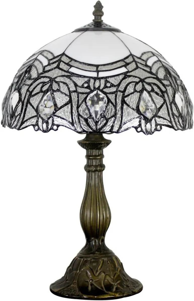 Tiffany Lamp White Bent Stained Glass Bedside - Image 2
