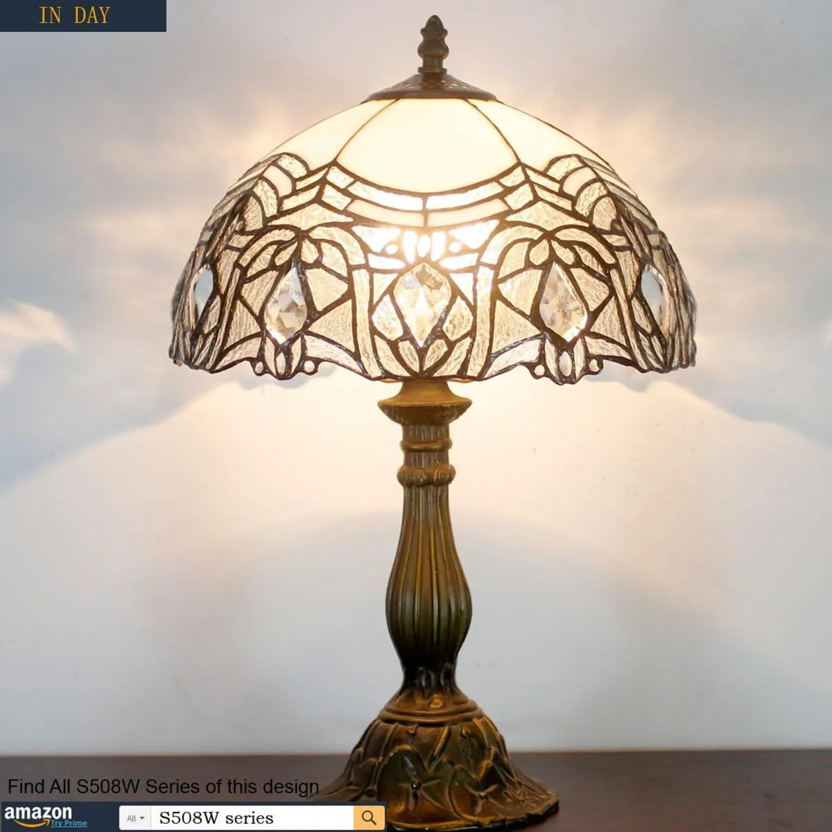 Tiffany Lamp White Bent Stained Glass Bedside - Image 3