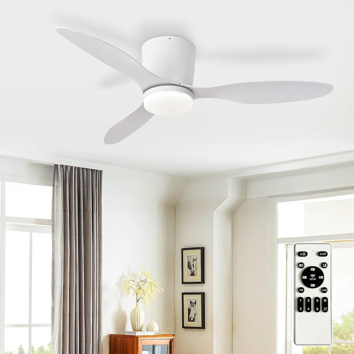 Flush Mount Ceiling Fan: 42-Inch White Fans with - Image 1