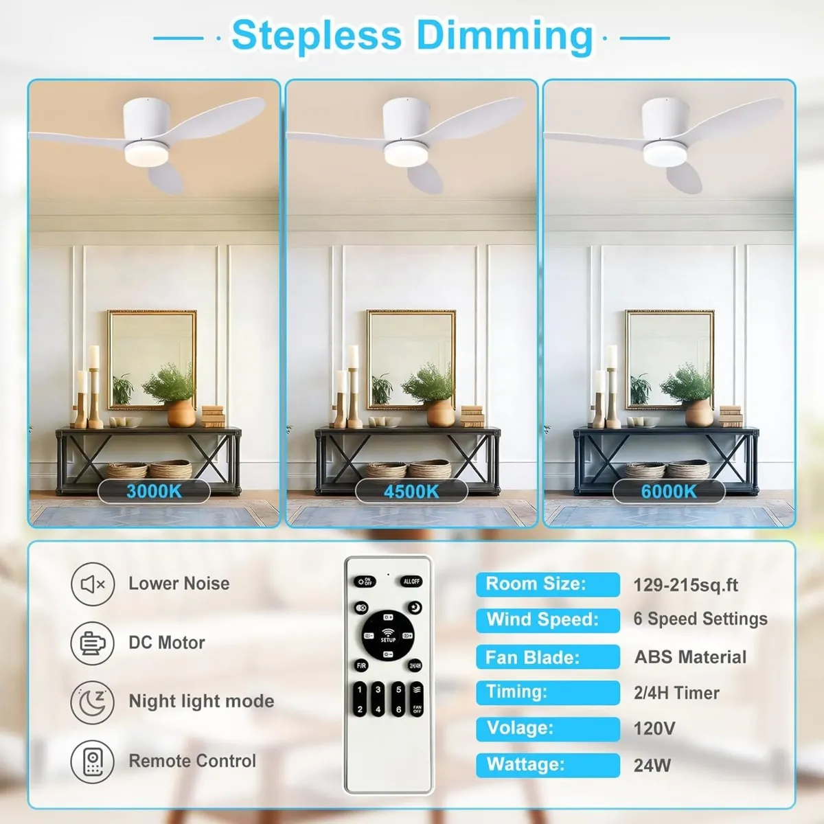 Flush Mount Ceiling Fan: 42-Inch White Fans with - Image 3