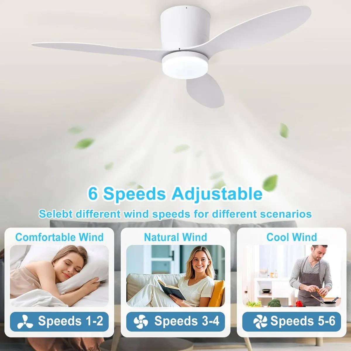 Flush Mount Ceiling Fan: 42-Inch White Fans with - Image 4