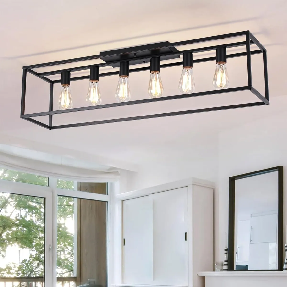 Retro Industrial Ceiling Light 6 Iron Cage Flush - Image 1