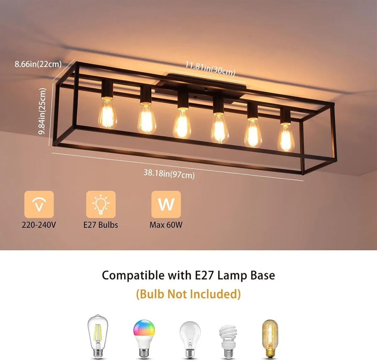 Retro Industrial Ceiling Light 6 Iron Cage Flush - Image 2