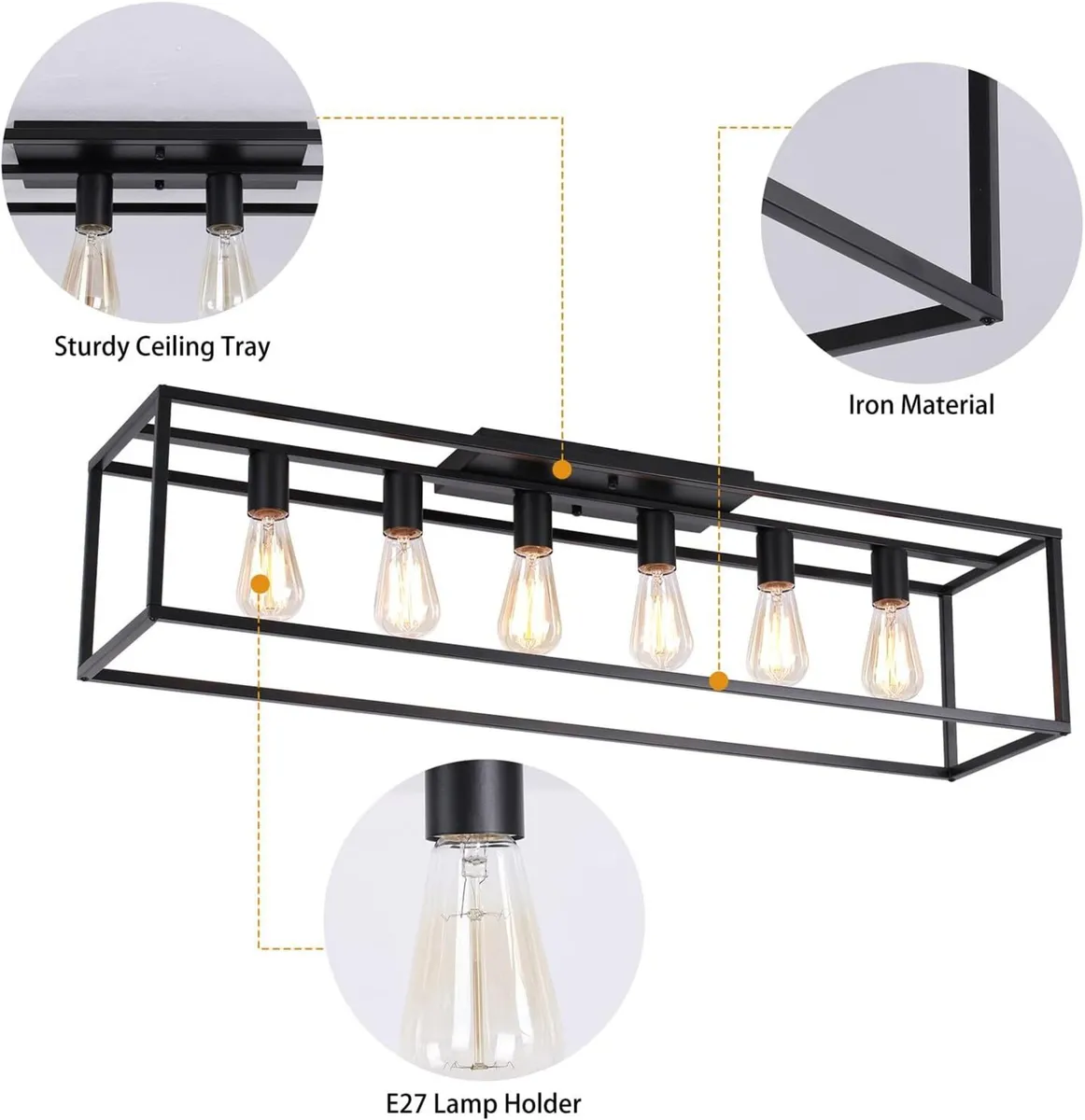 Retro Industrial Ceiling Light 6 Iron Cage Flush - Image 3
