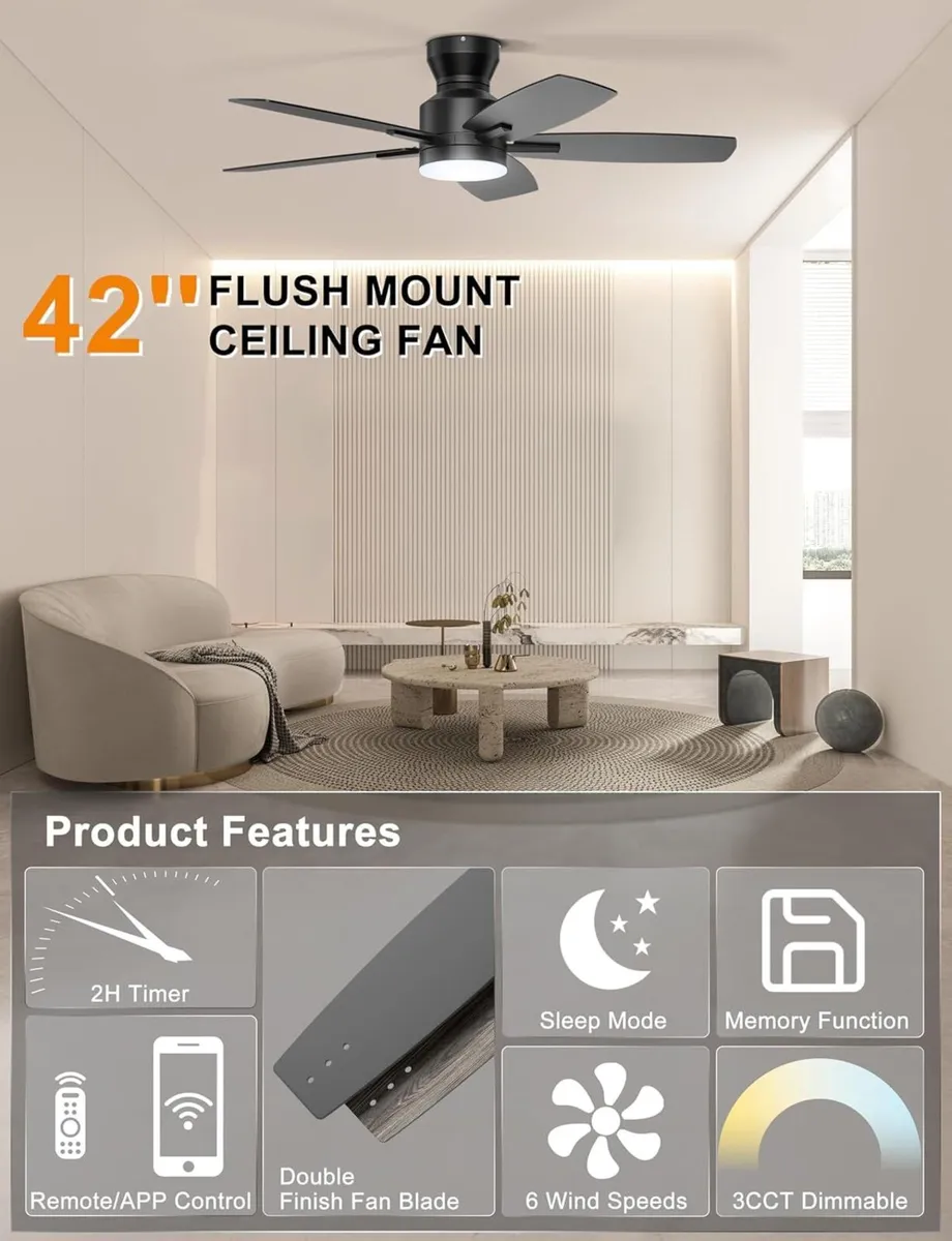 Ceiling Fans with Lights 42'' Low Profile Fan - Image 3