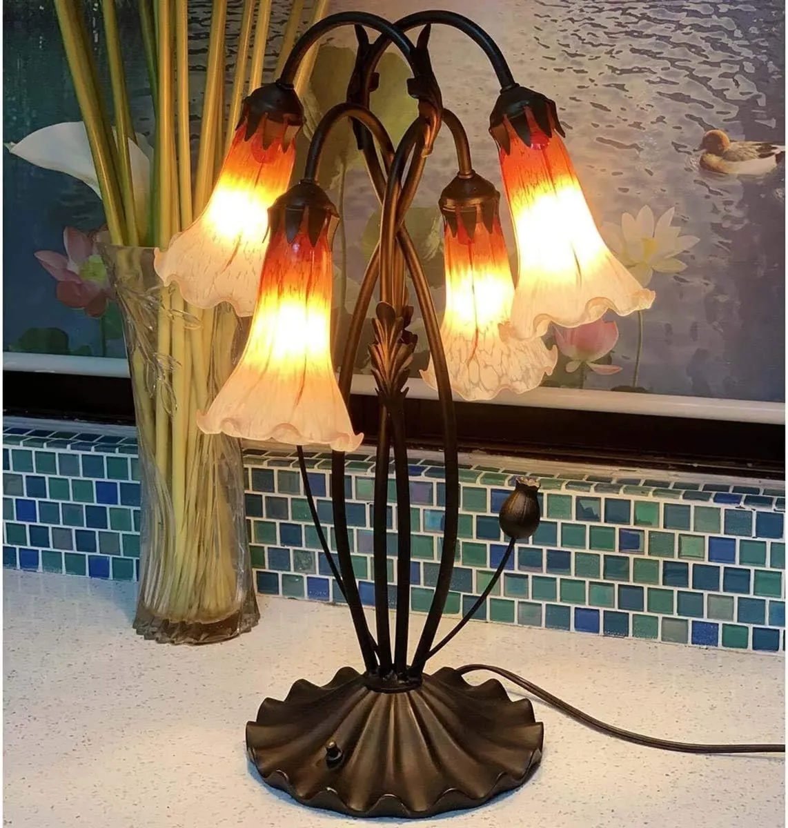 L30699 Lily Flower Blown Glass Accent Table Lamp - Image 2