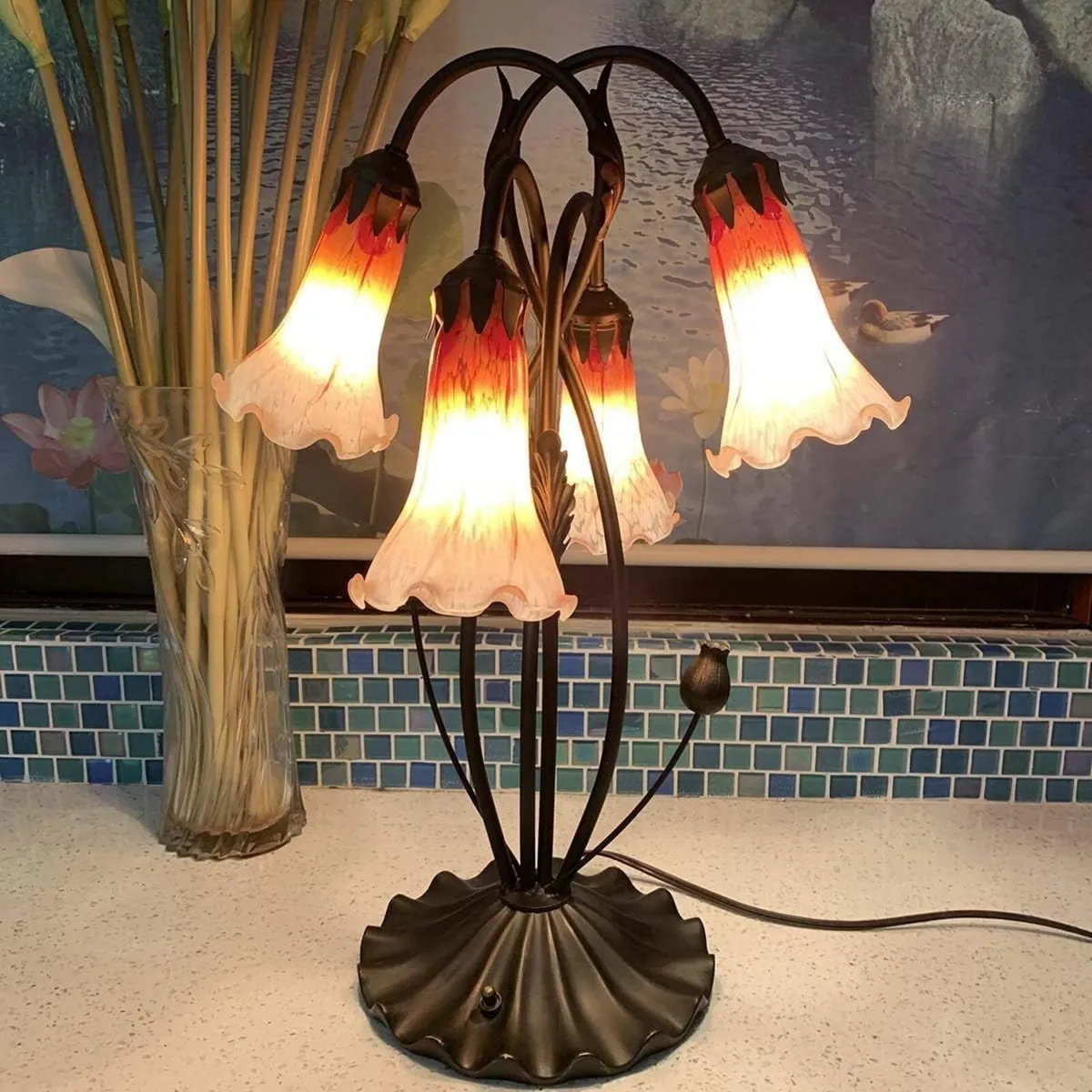 L30699 Lily Flower Blown Glass Accent Table Lamp - Image 4