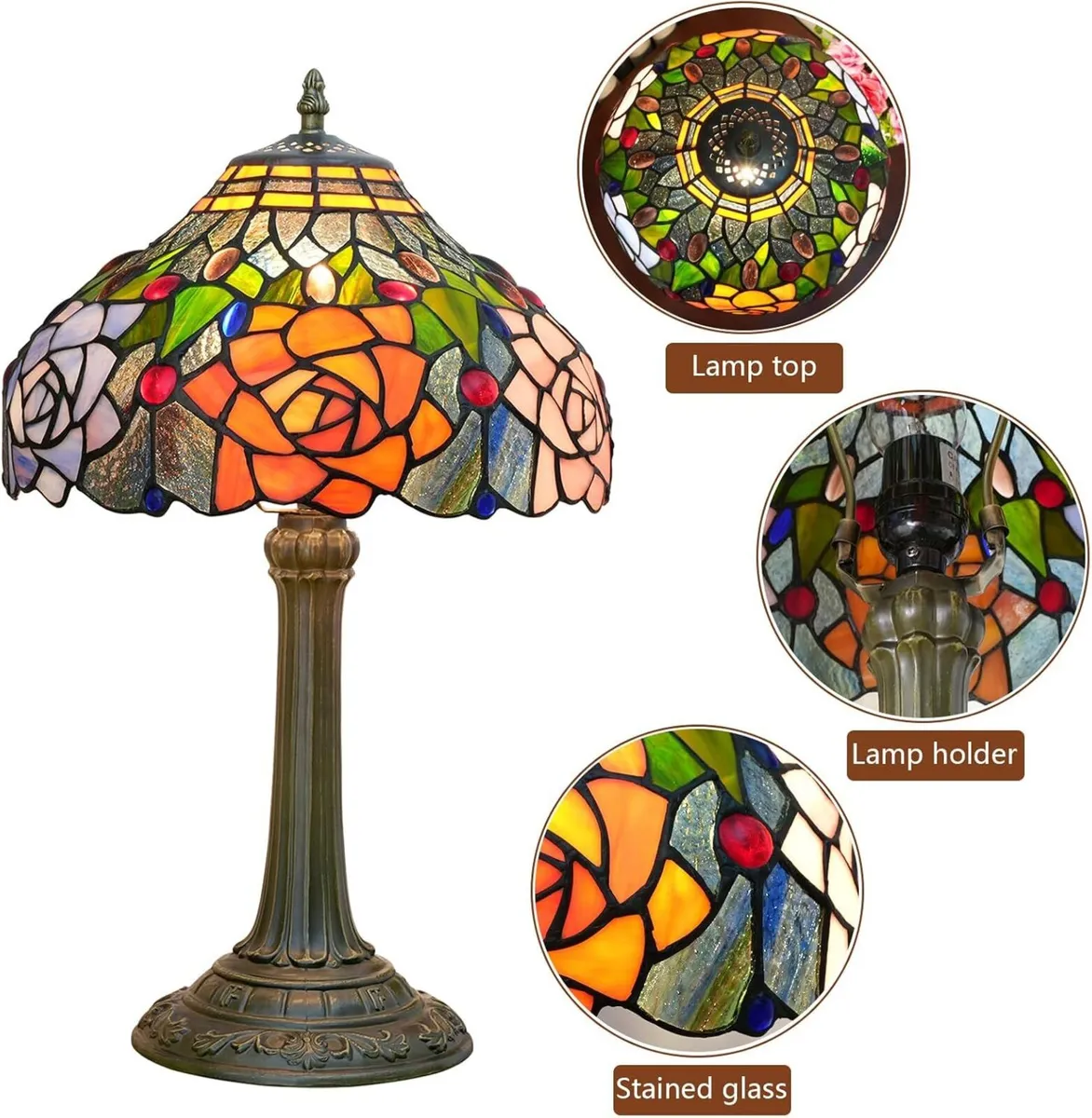 Tiffany lamp Stained Glass Red Orange Purple Pink - Image 2