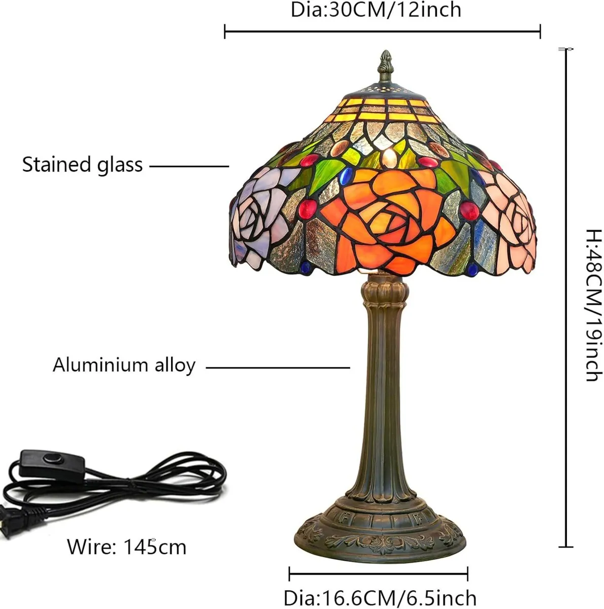 Tiffany lamp Stained Glass Red Orange Purple Pink - Image 4
