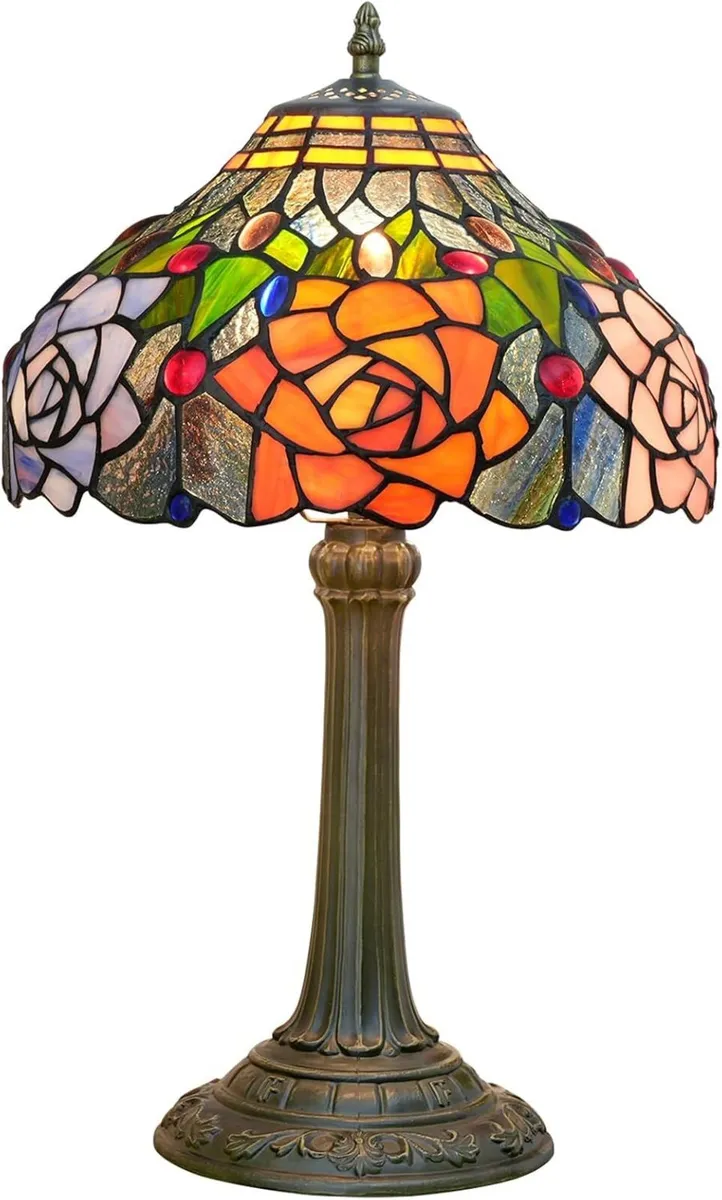 Tiffany lamp Stained Glass Red Orange Purple Pink - Image 1