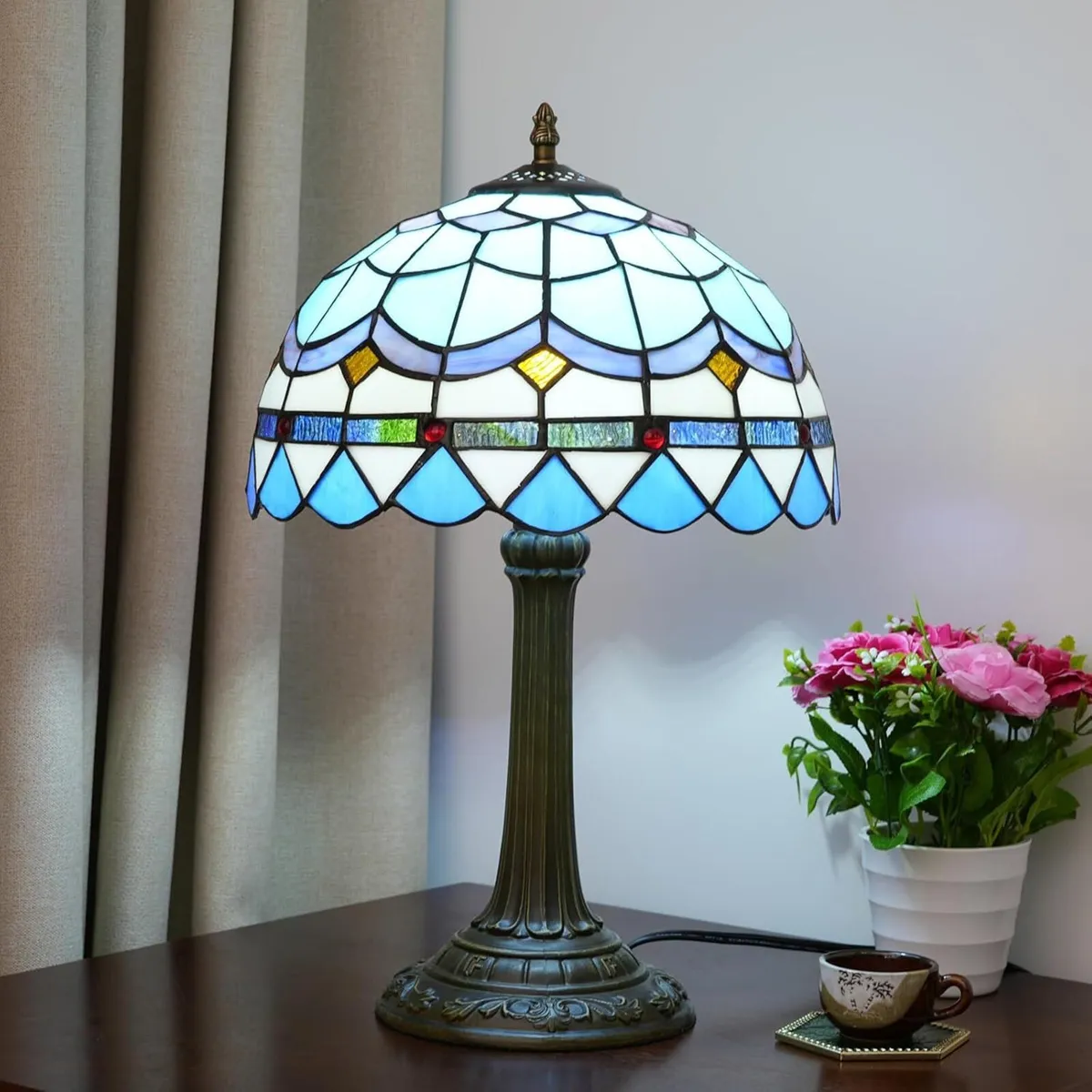 Tiffany Table Lamp Stained Glass Mediterranean - Image 2