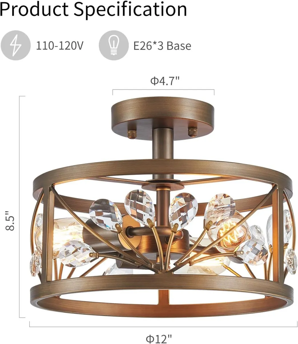 Crystal Leaf Chandelier 3-Light Vintage Farmhouse - Image 2