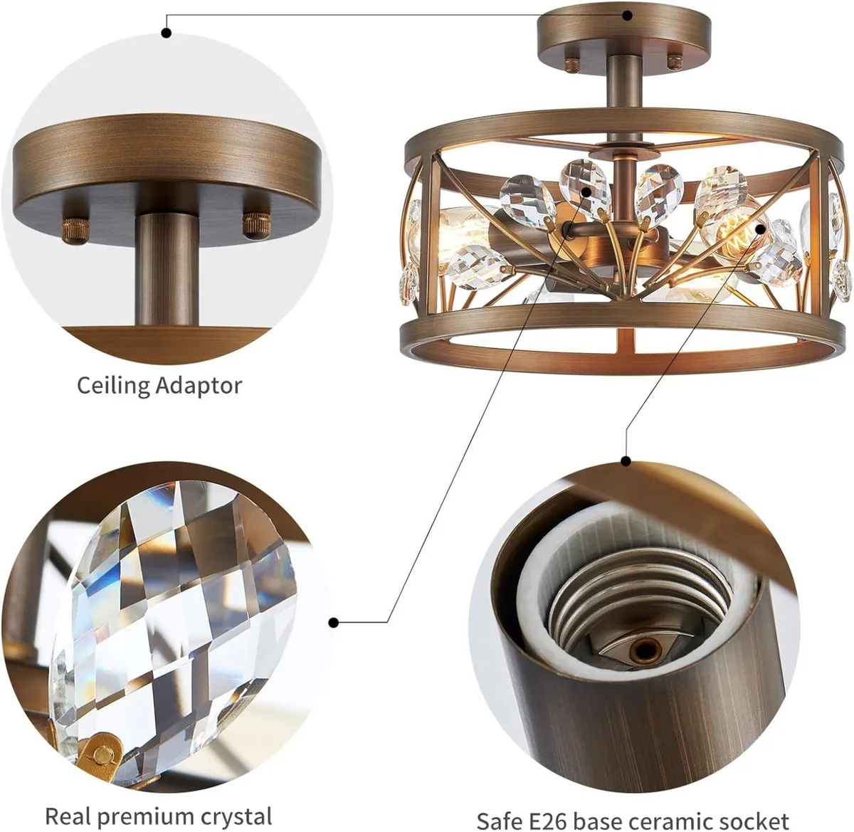 Crystal Leaf Chandelier 3-Light Vintage Farmhouse - Image 3