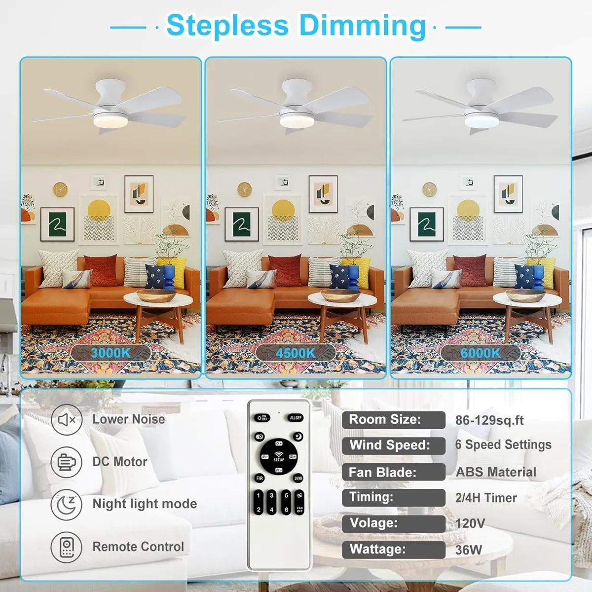 Modern Ceiling Fan with Light: 35-Inch White - Image 4