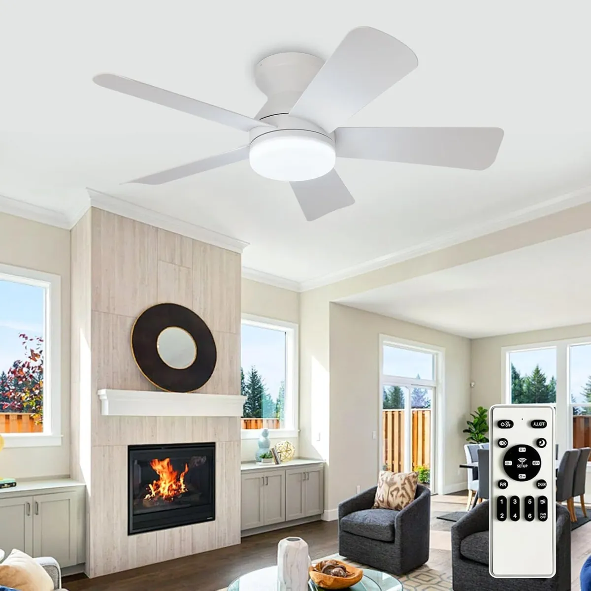 Modern Ceiling Fan with Light: 35-Inch White - Image 1
