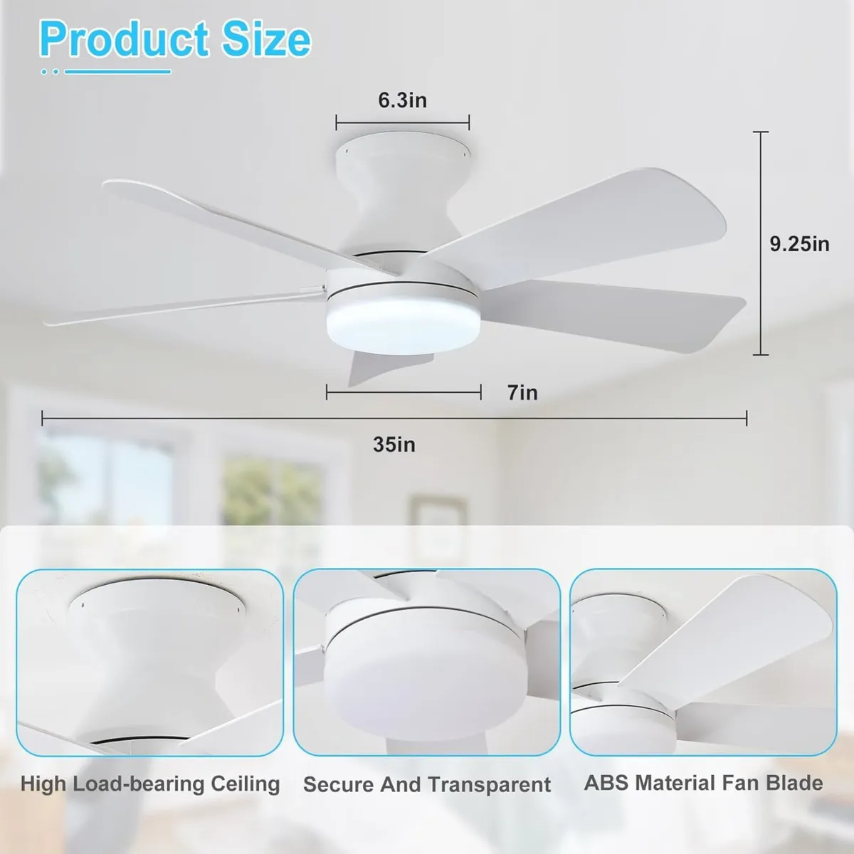 Modern Ceiling Fan with Light: 35-Inch White - Image 2