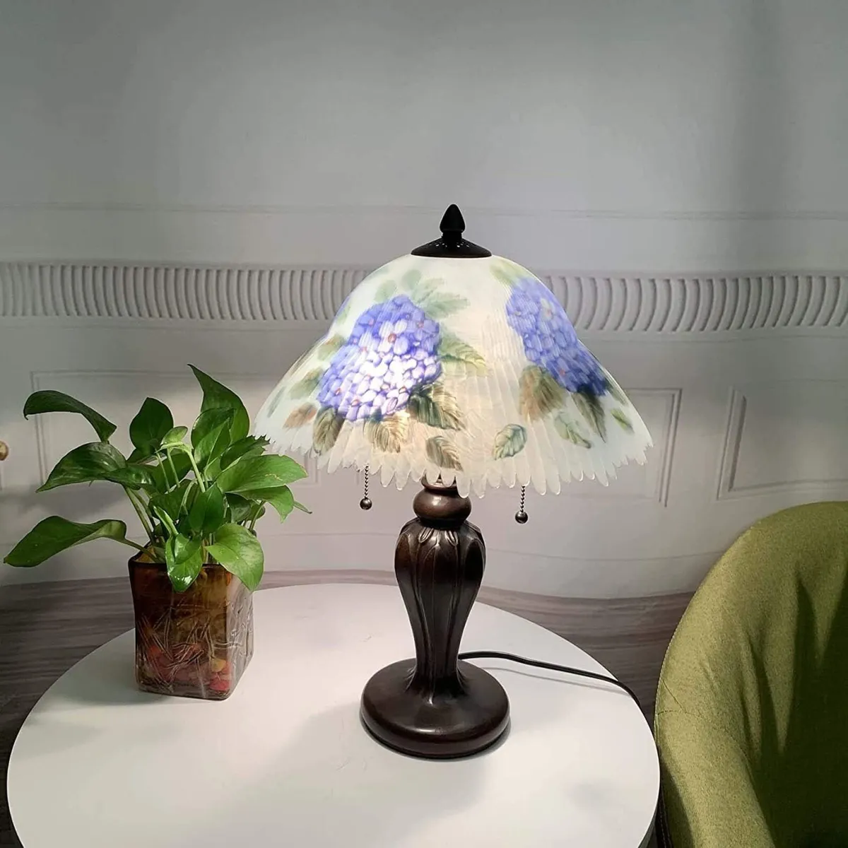 L30780 Hydrangea Flower Hand-Painted Glass Table - Image 2