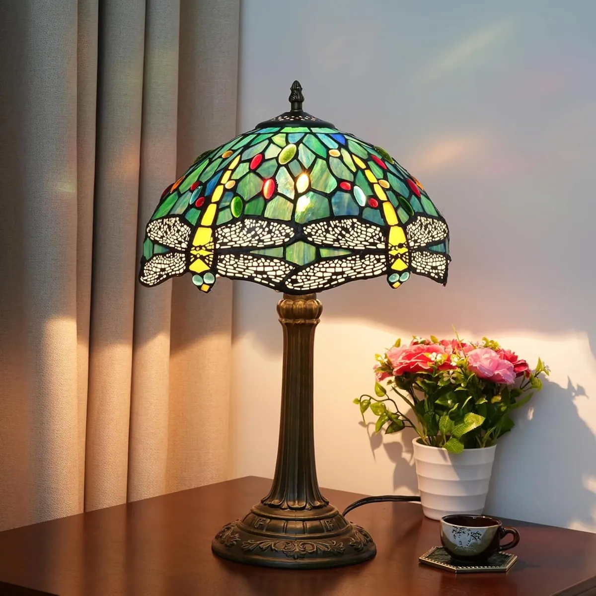 Tiffany Table Lamp Dragonfly Style Blue Green - Image 2