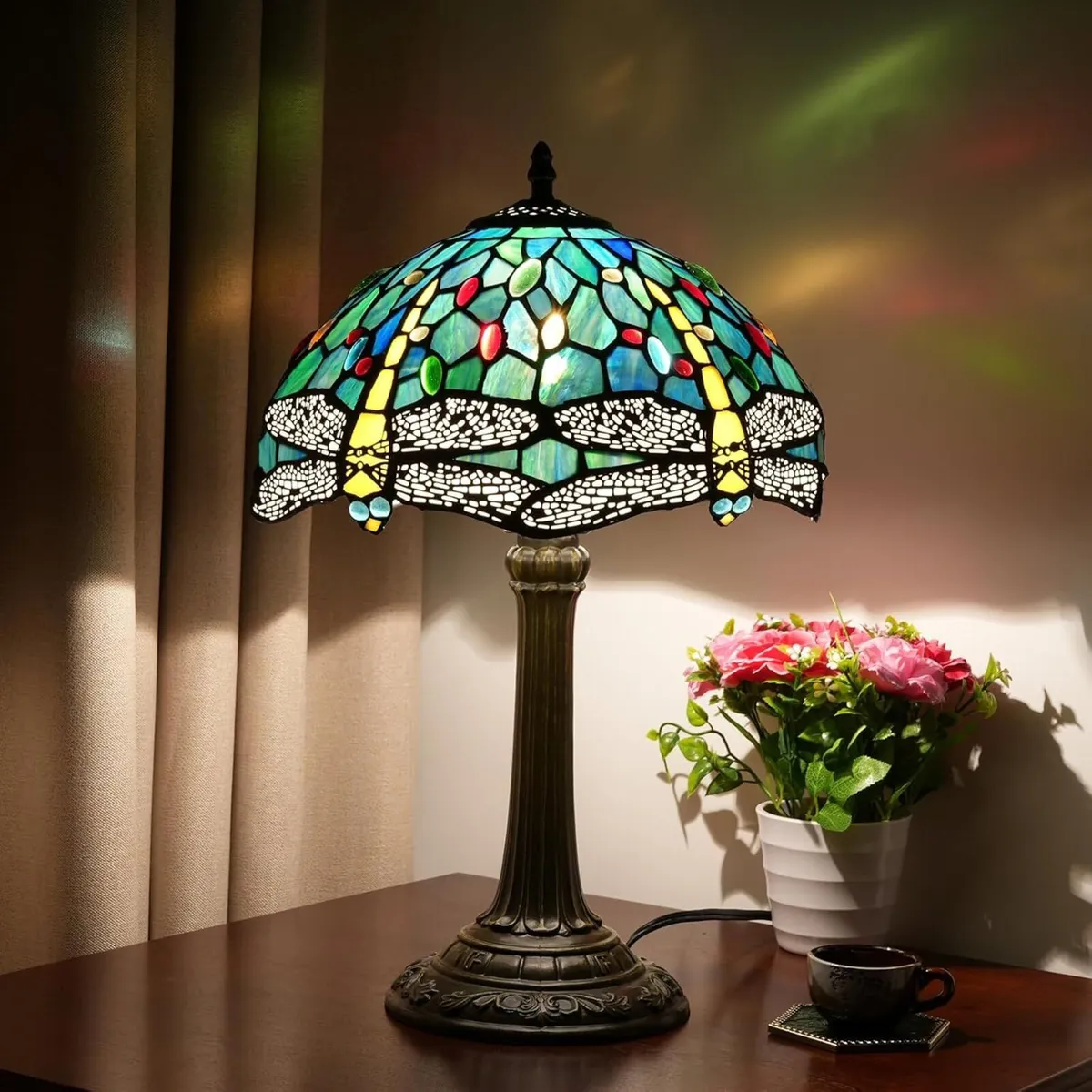 Tiffany Table Lamp Dragonfly Style Blue Green - Image 3