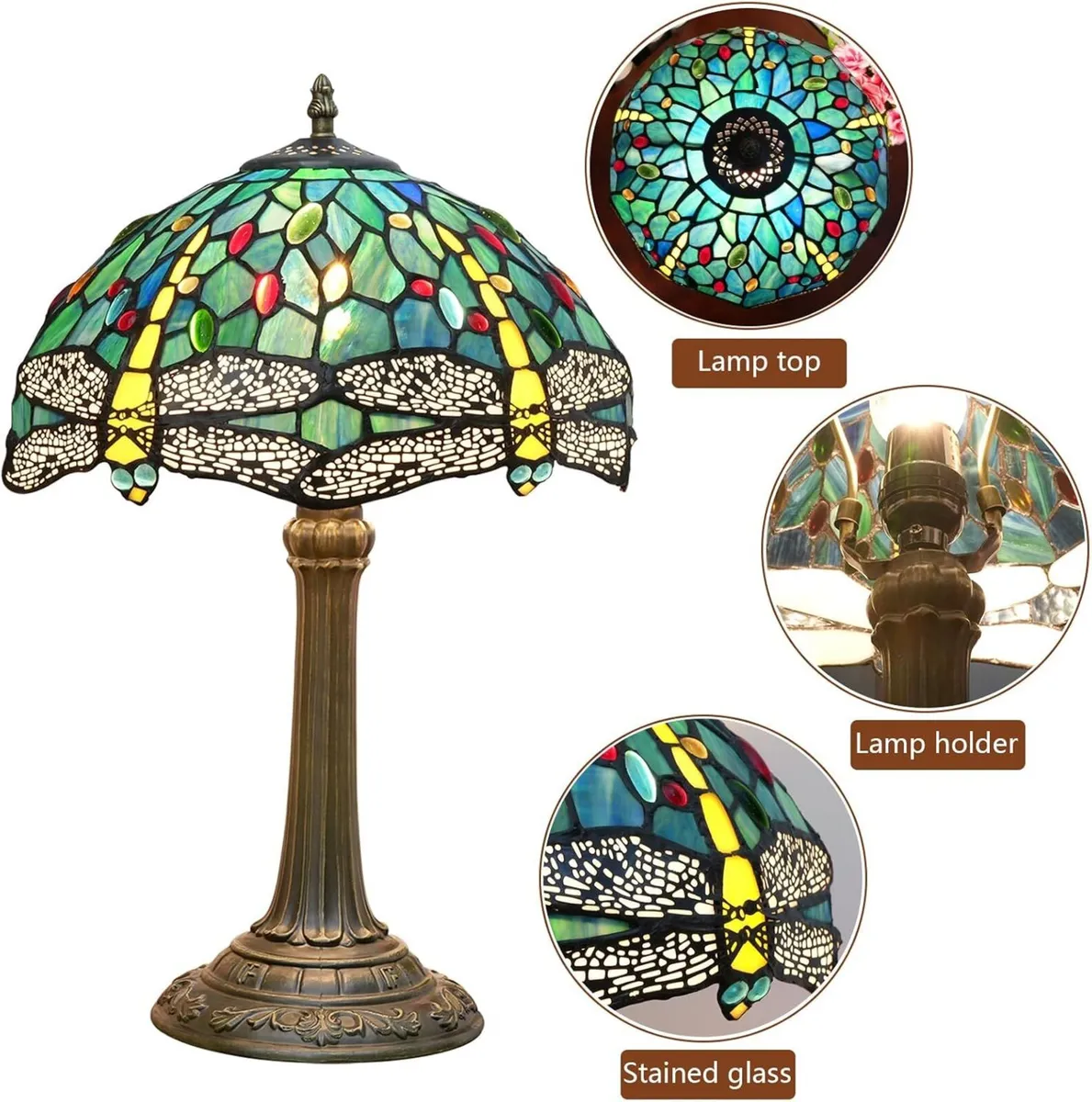 Tiffany Table Lamp Dragonfly Style Blue Green - Image 4