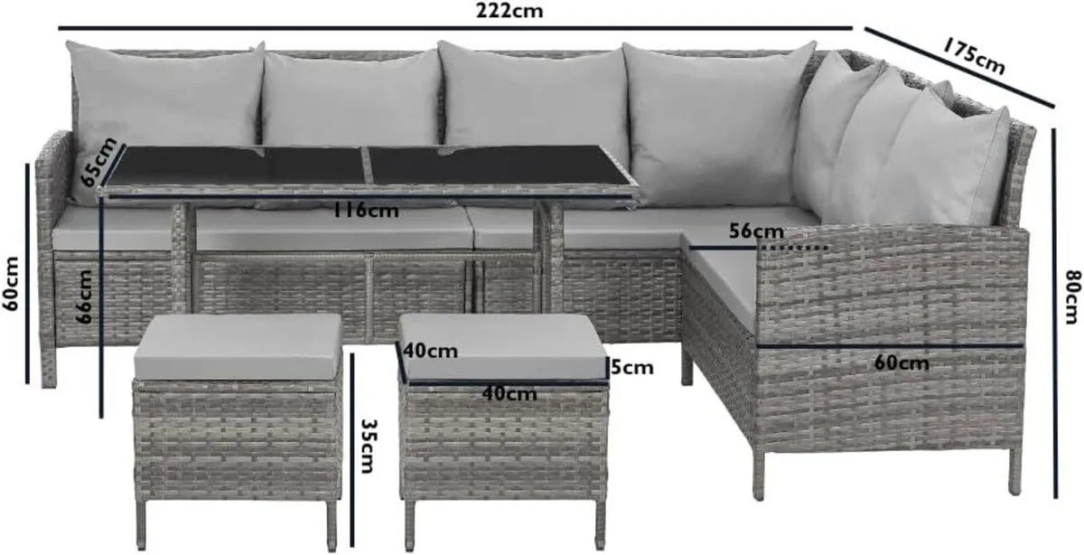 Madison 7 Seat PE Rattan Garden Furniture Set - Image 2