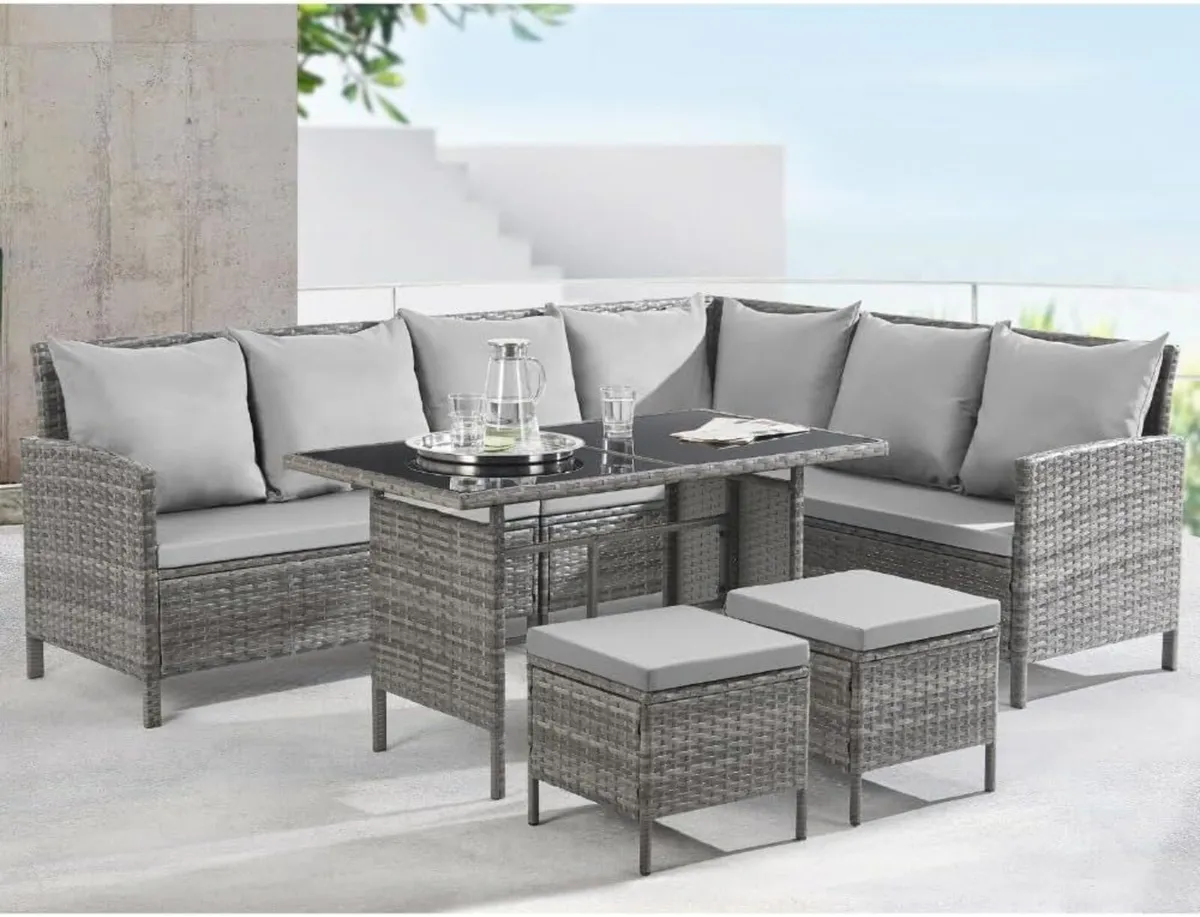 Madison 7 Seat PE Rattan Garden Furniture Set - Image 1