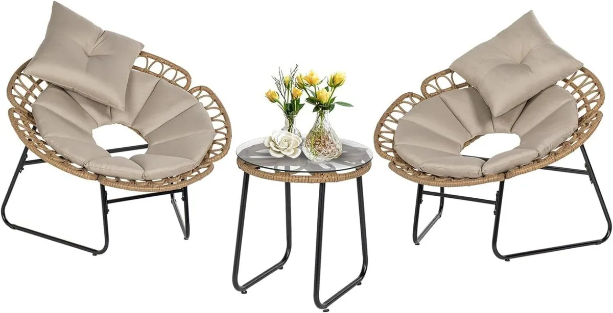 3 Pieces Bistro Set Wicker Patio Conversation - Image 1