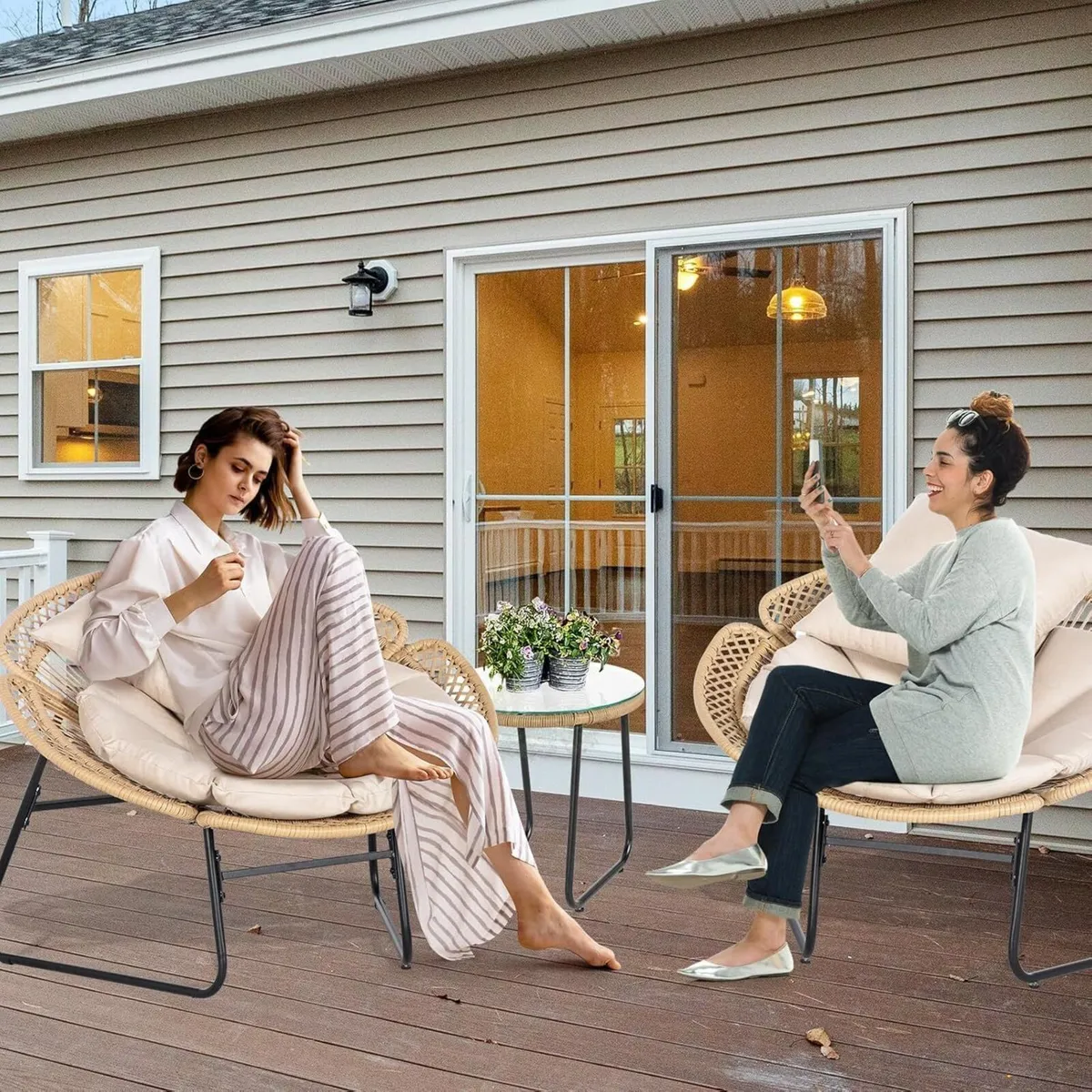 3 Pieces Bistro Set Wicker Patio Conversation - Image 2