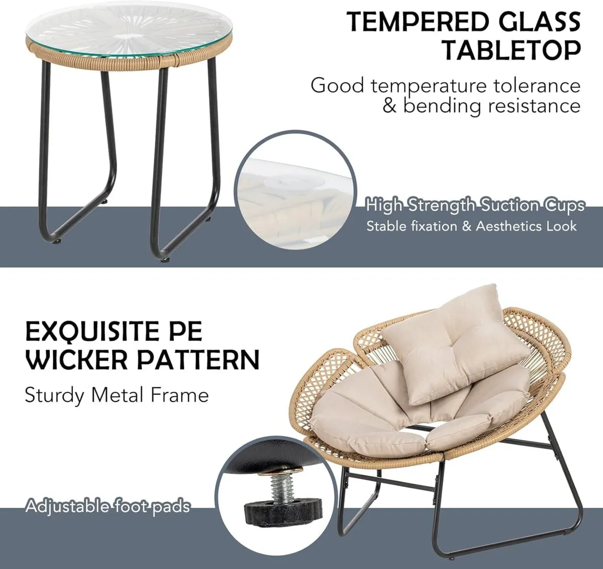 3 Pieces Bistro Set Wicker Patio Conversation - Image 3