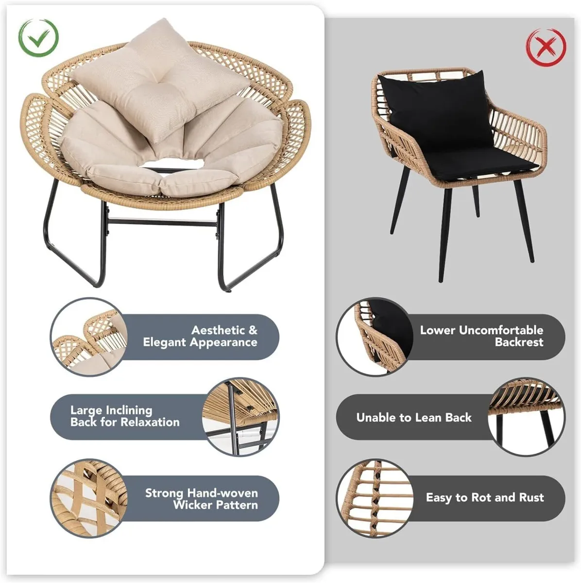 3 Pieces Bistro Set Wicker Patio Conversation - Image 4