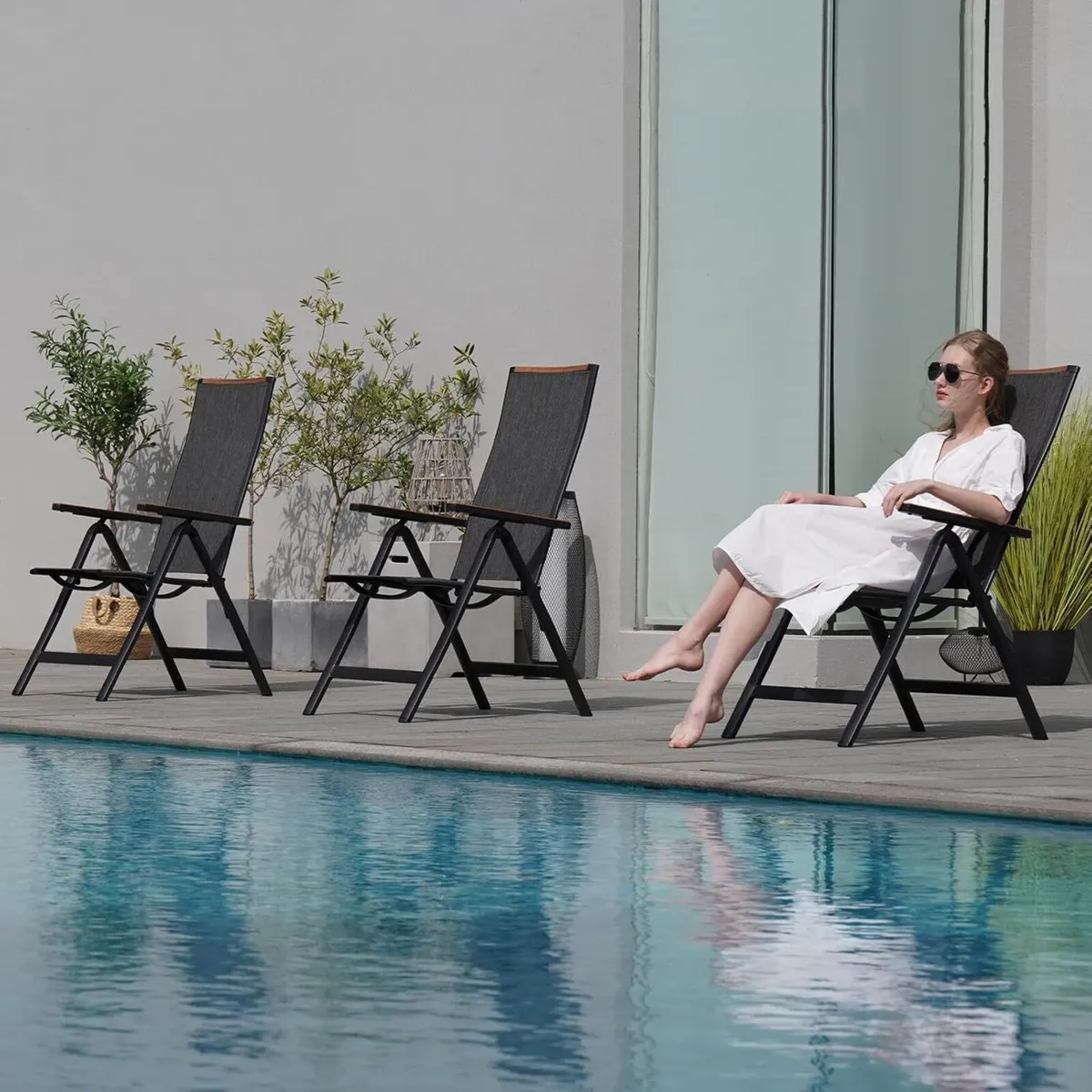 folding chair Aluminium garden chairs set of 2 - Image 2