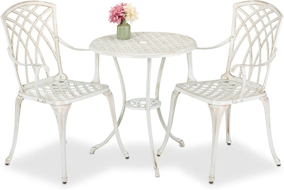 Garden Bistro Set 3-Piece Table 2 Chairs Antique - Image 1