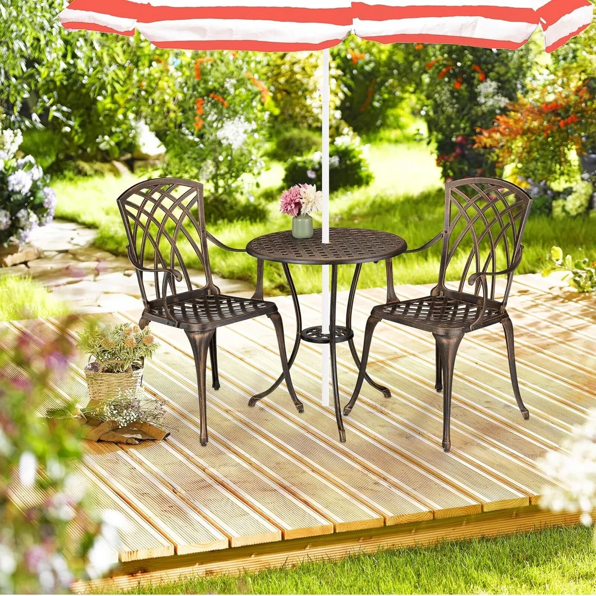 Garden Bistro Set 3-Piece Table 2 Chairs Antique - Image 2