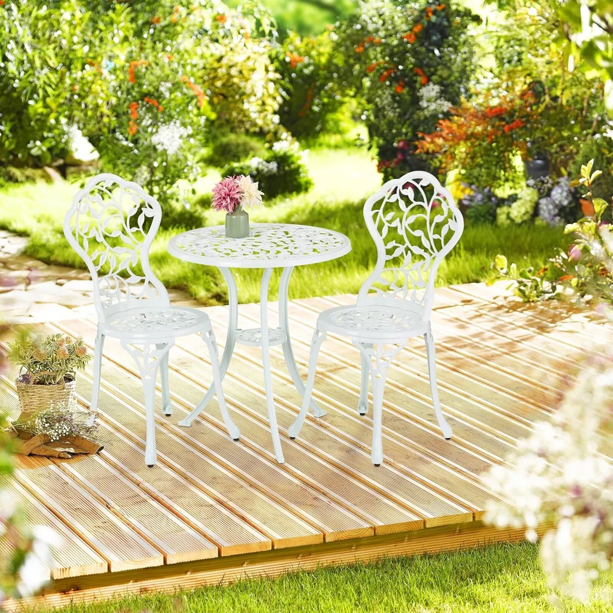 Garden Bistro Set 3-Piece Table 2 Chairs Antique - Image 2