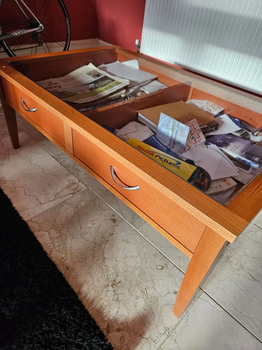 Solid Wood & Glass Coffee Table with Drawers - Image 4